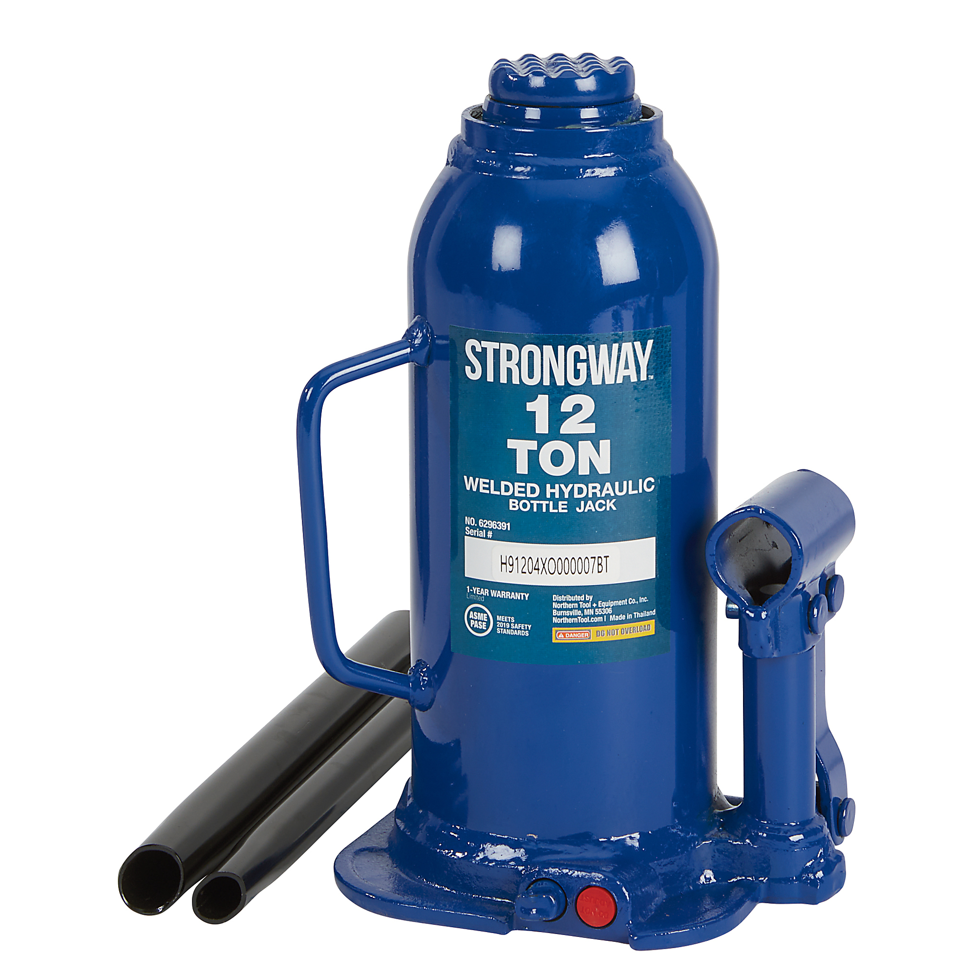 Strongway 12-Ton Hydraulic Bottle Jack with Welded Base, 15.94in.–18in. Lift Height
